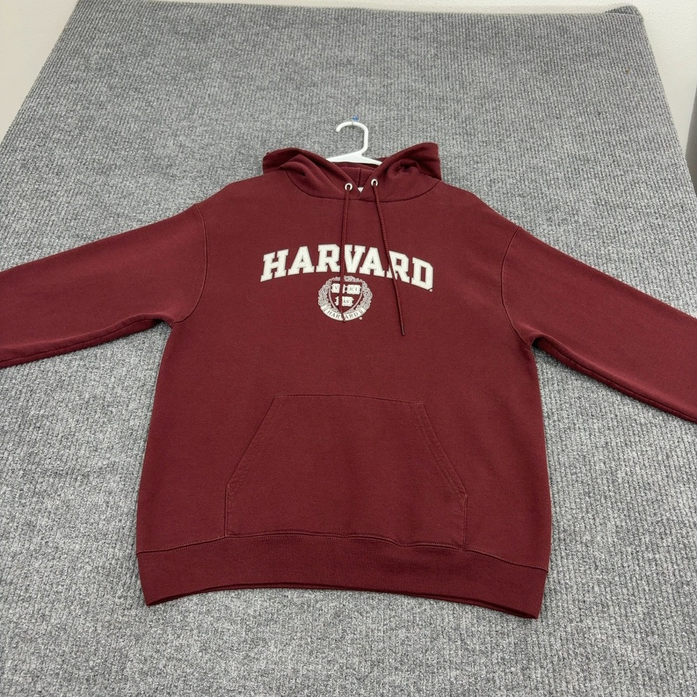 Harvard Champion Hoodie Men M Maroon Cotton Polyester Graphic Pullover College